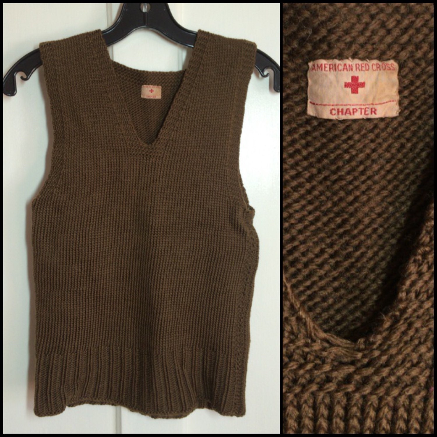 Vintage 1940's WWII American Red Cross Wool Hand Knit Sweater Vest Looks Size XS Army Brown Green A.R.C. Arc Chapter 2 - Etsy Vintage 1940's WWII American Red Cross Wool Hand Knit Sweater Vest Looks Size XS Army Brown Green A.R.C. Arc Chapter 2 - Etsy