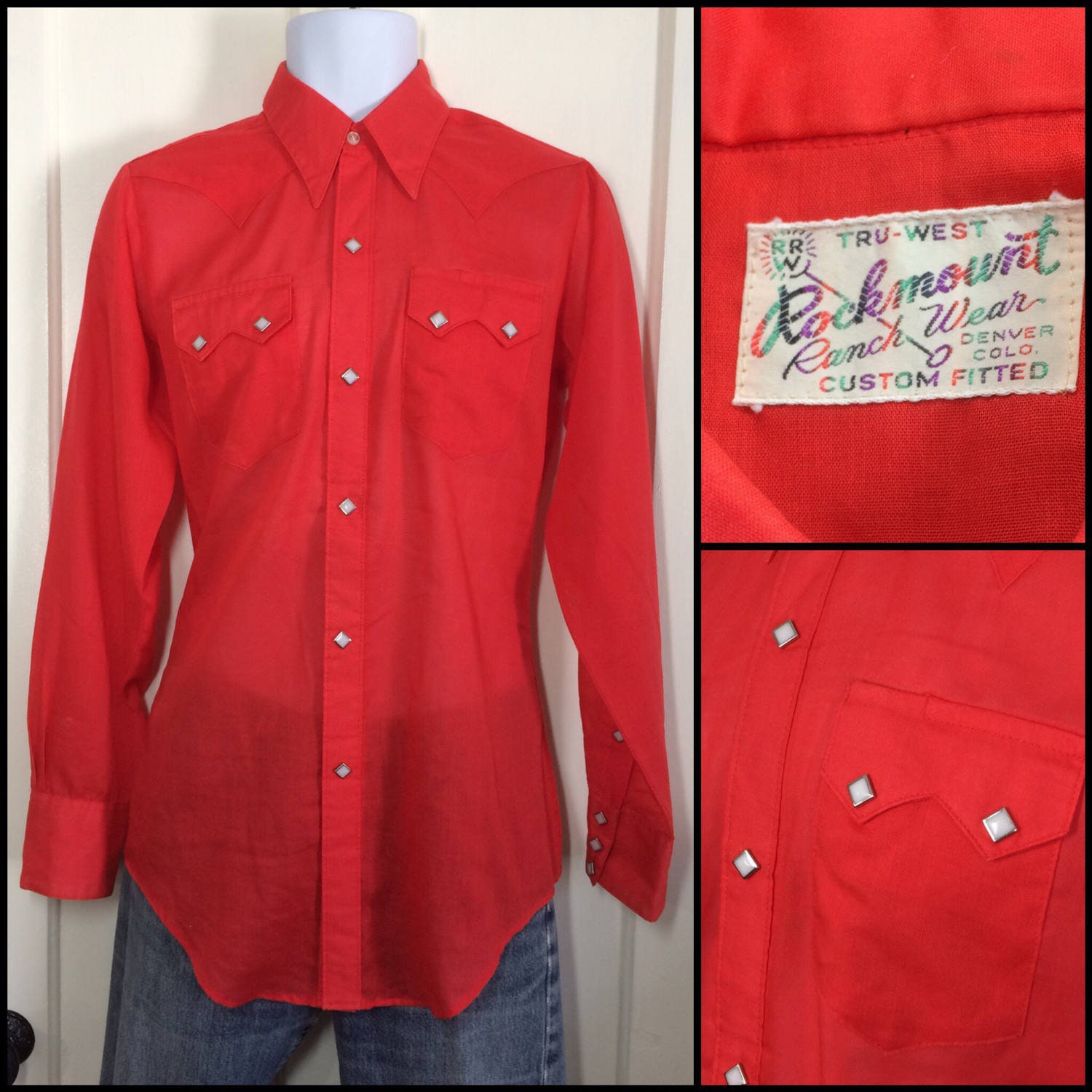 1970s semisheer Bright Red Cowboy Western snap Shirt looks Etsy