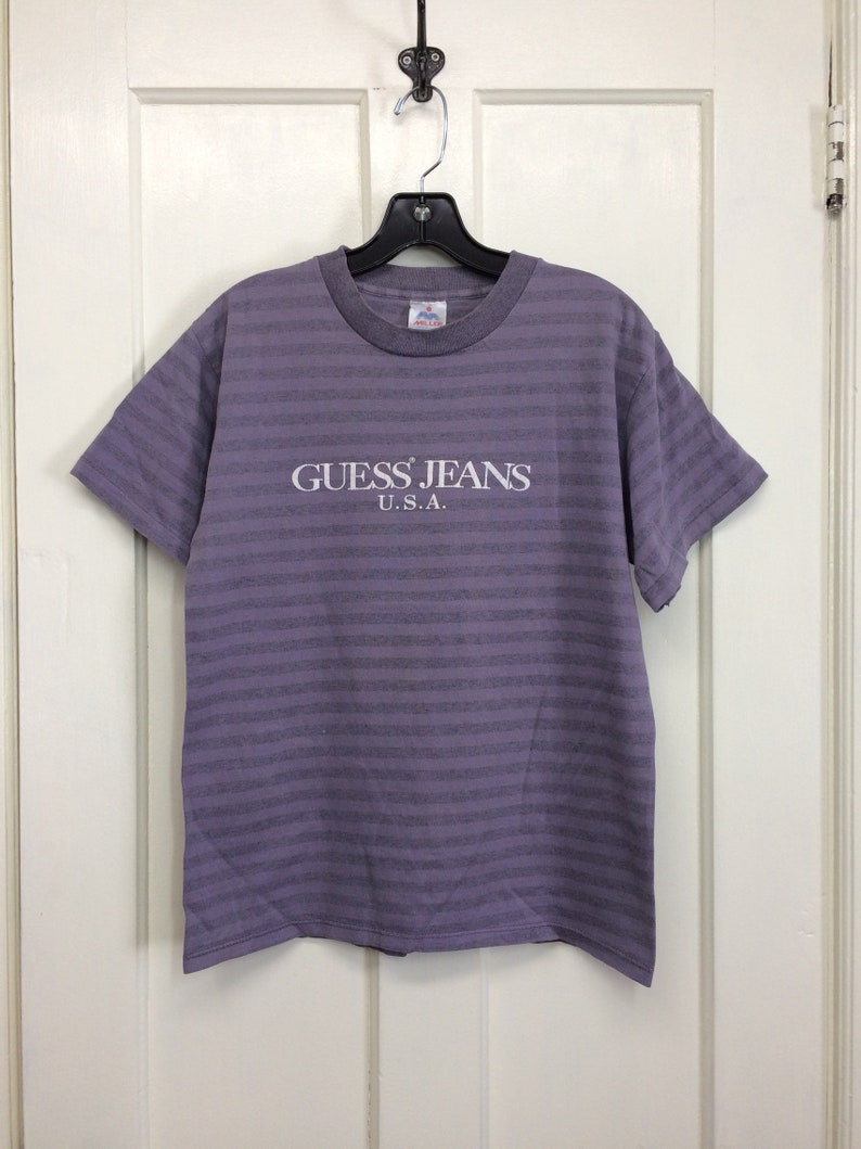 purple striped guess shirt