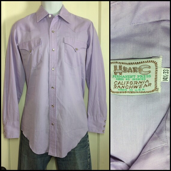1970s H Bar C Lavender Cowboy Western snap Shirt s