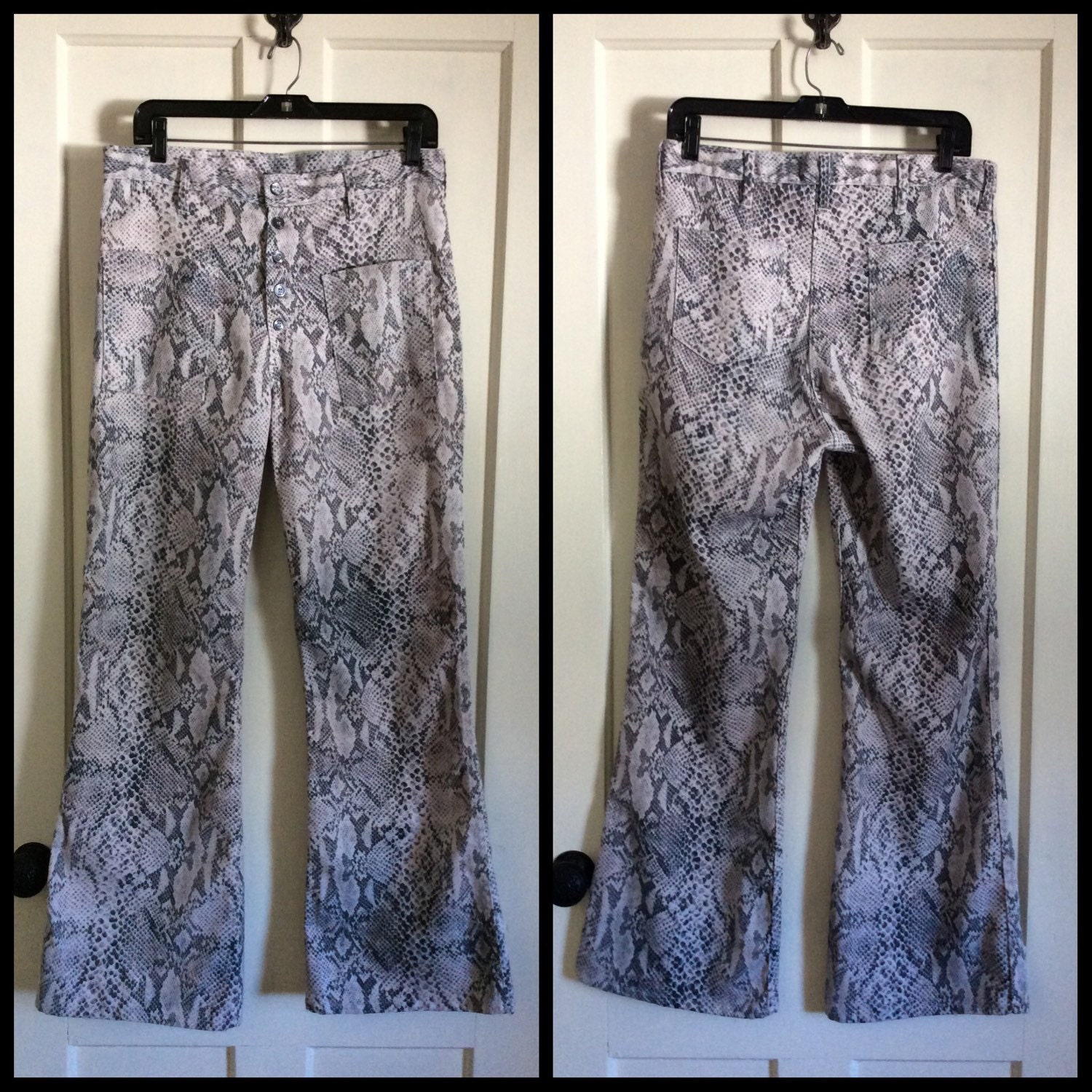 snakeskin bell bottom jeans