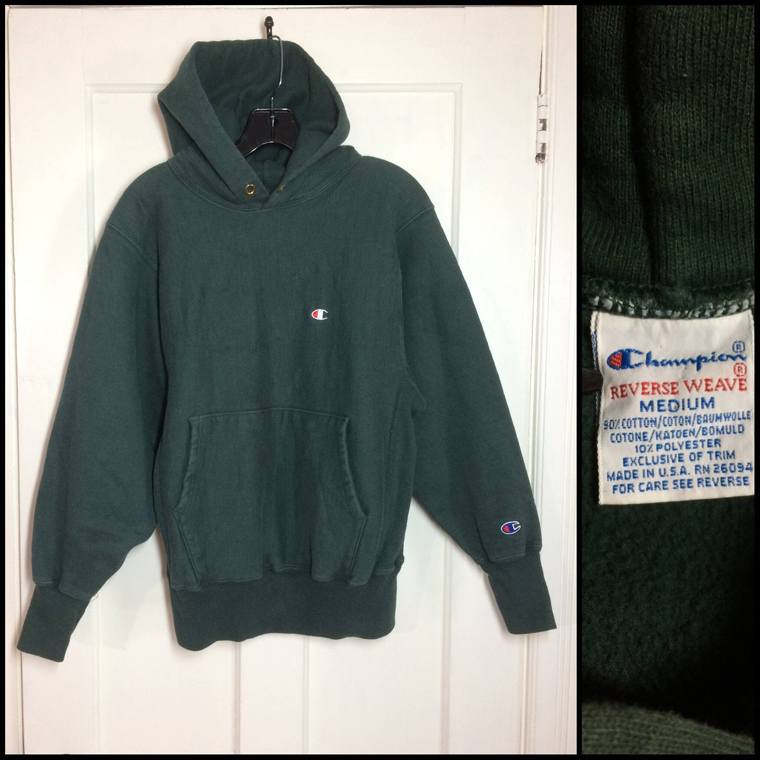 champion reverse weave hoodie dark green