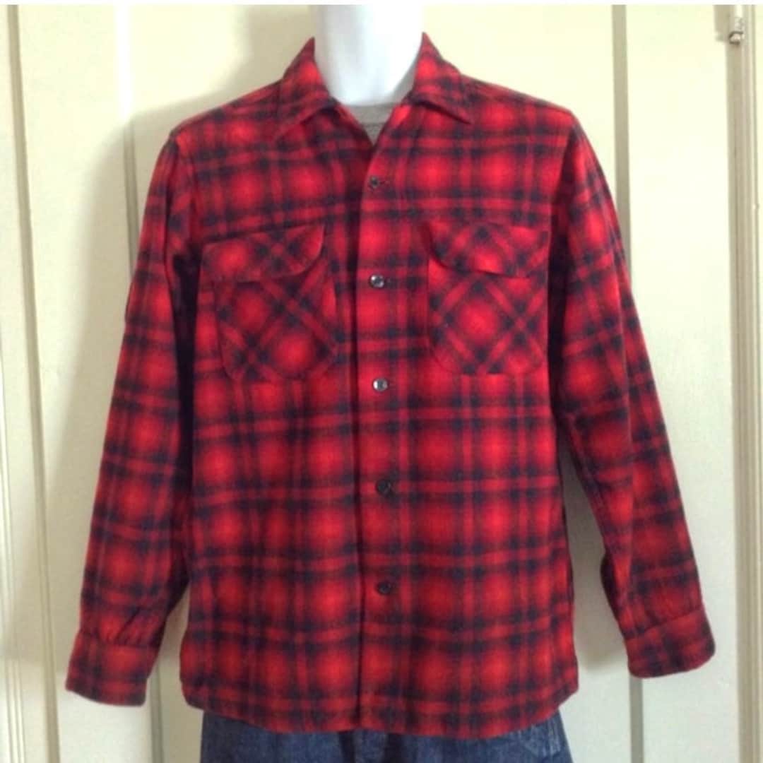 1950s Pendleton Shadow Plaid Wool Flannel Loop Collar Shirt - Etsy