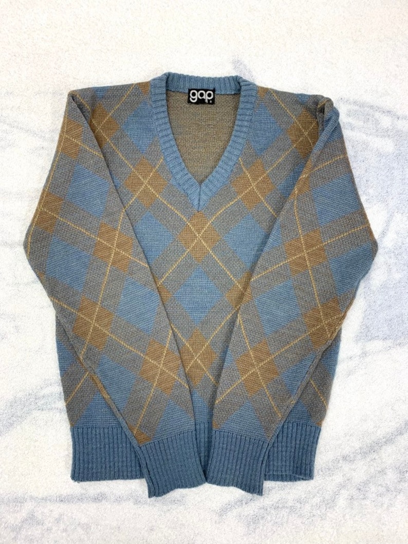 1970s Argyle V-neck Pullover Sweater Looks Size Small Grayish | Etsy