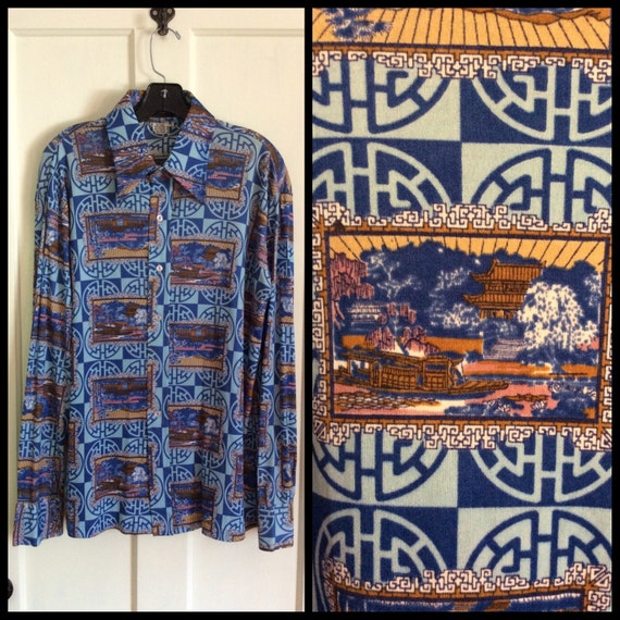 1970s Disco Shirt Asian Scene novelty Print Patter