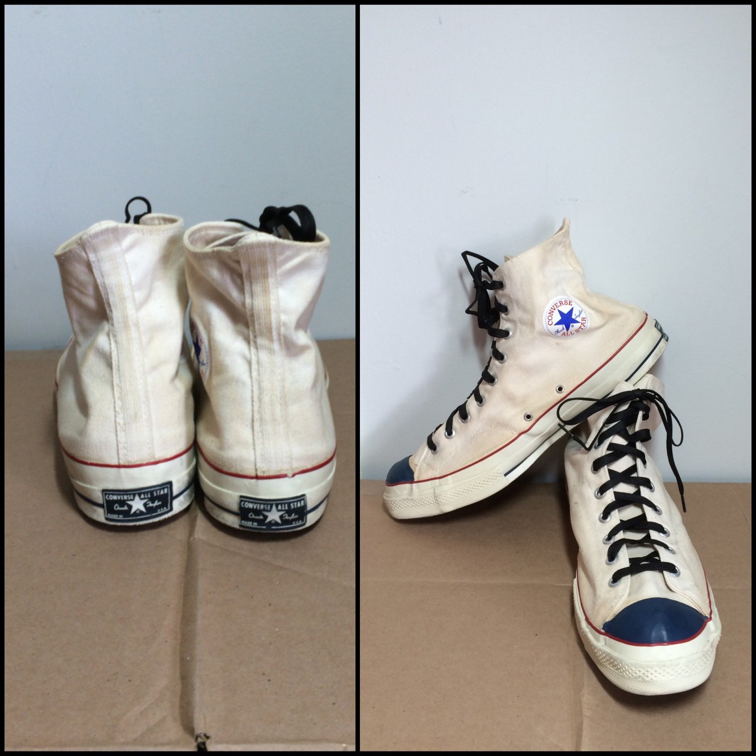 1960s Converse Chuck Taylor Made in USA white canvas Sneakers Kicks Shoes  size 16 Blue Toe Black label