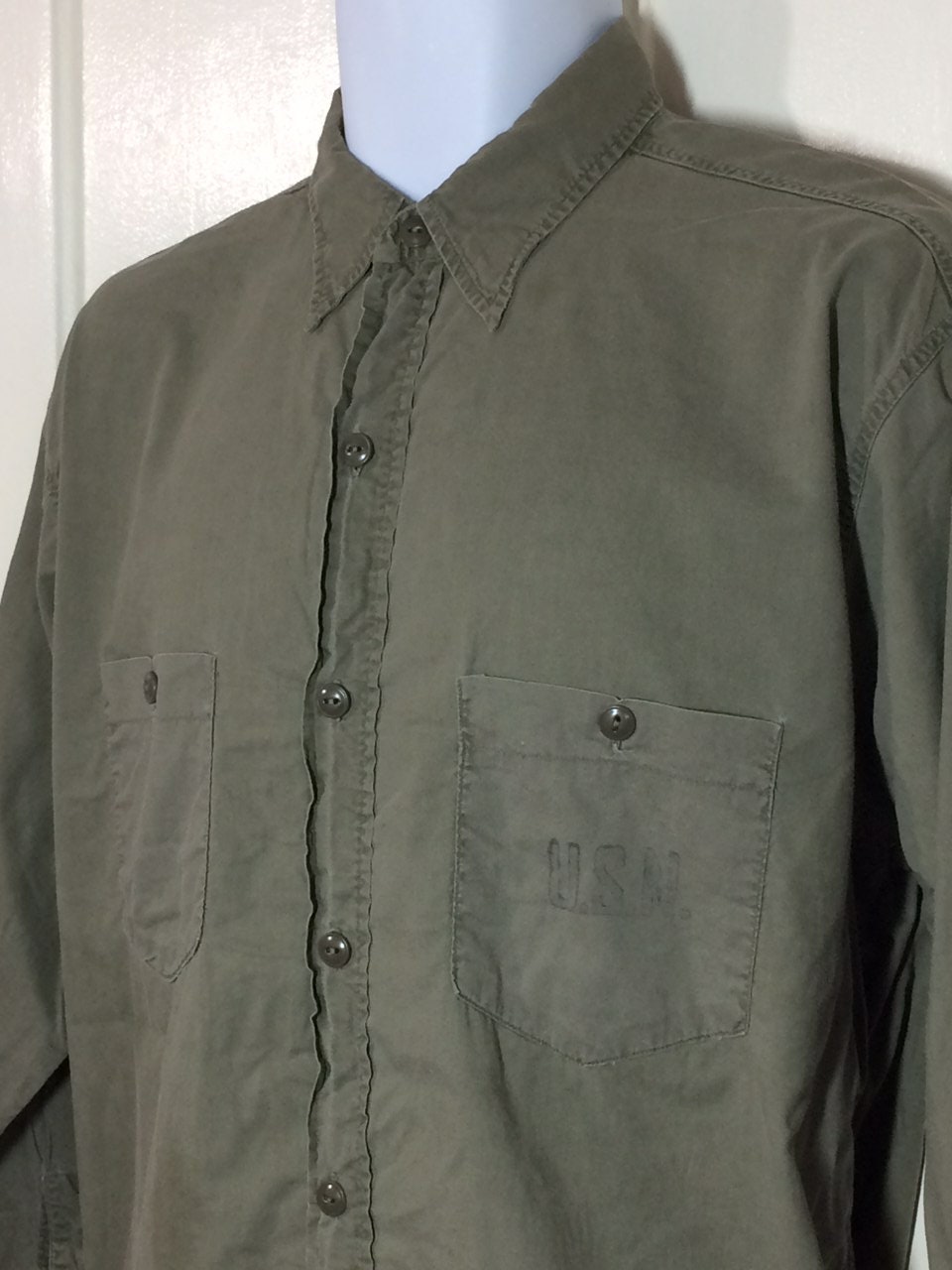 1940s USN stamped US Navy olive green light weight cotton shirt looks ...