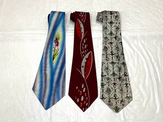 Pick One 1940s Necktie Hand Painted Flower or Abstract Leaves - Etsy