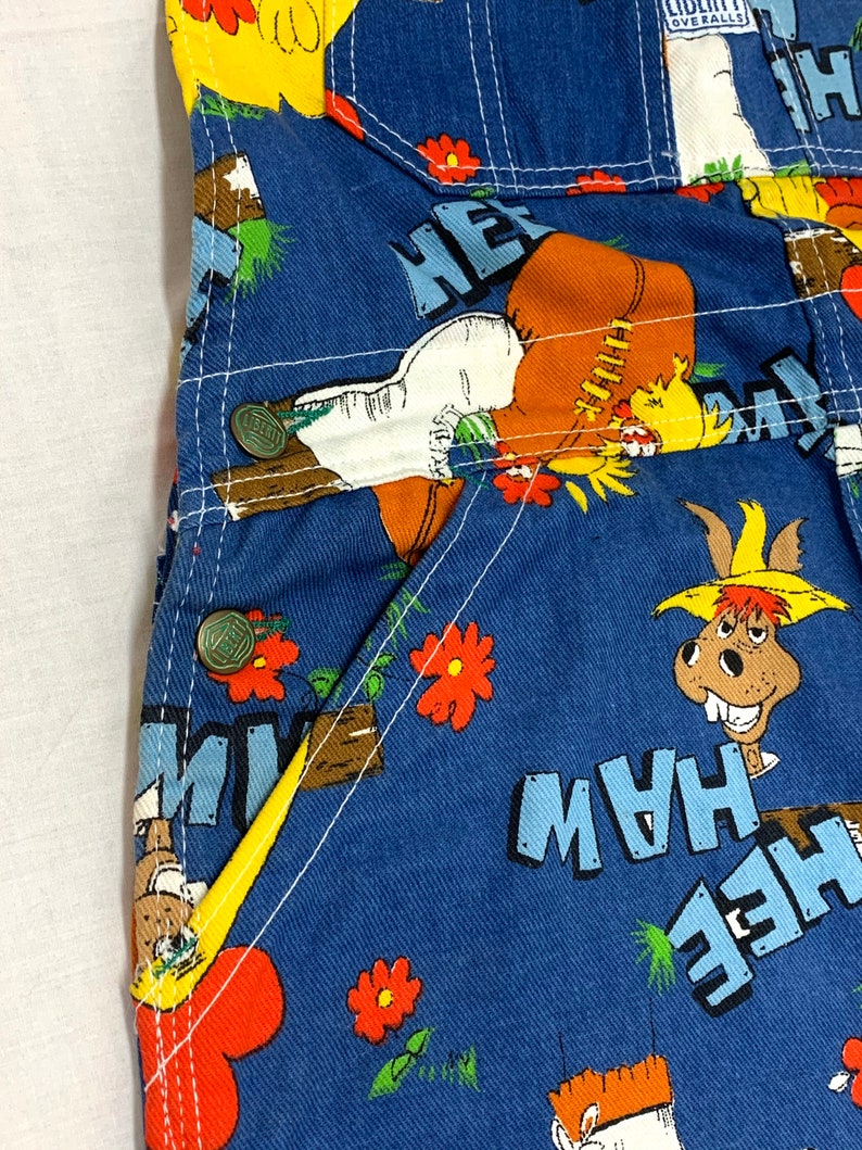 1970s Hee Haw novelty print denim carpenter overalls size Etsy