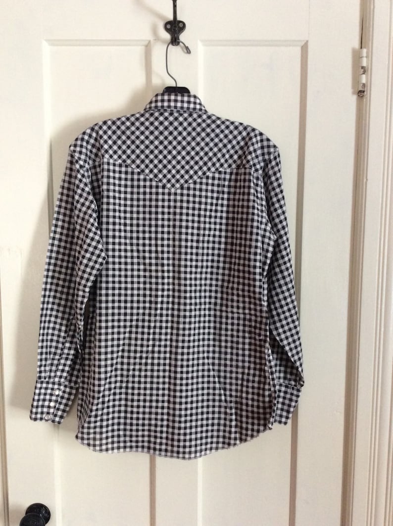 1950/'s Vintage Black and White Gingham Check Cowboy Western Shirt with silver thread looks size Small HBarC California Rancher Textured