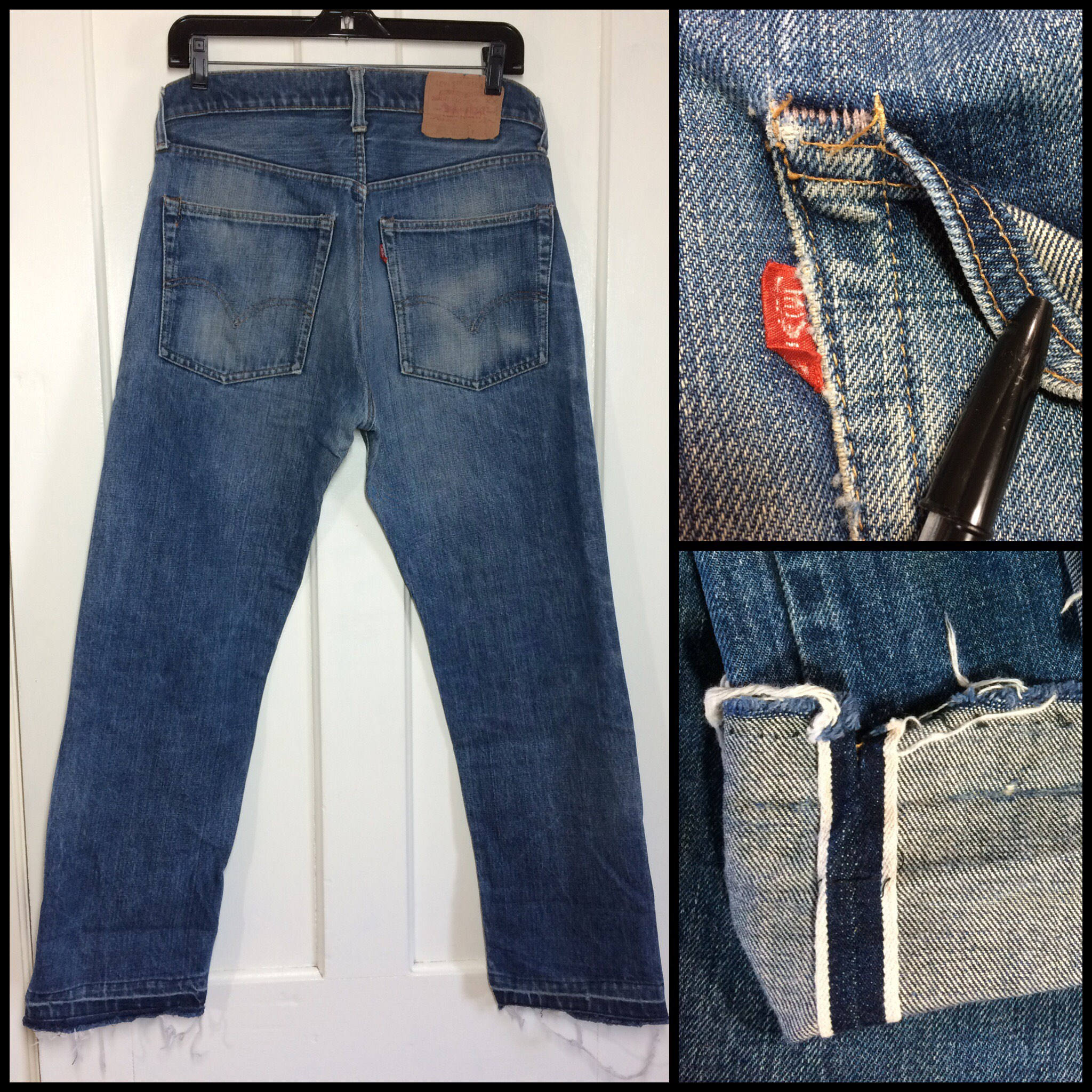 distressed Levi's 505 Indigo Blue denim single stitch redline selvedge ...