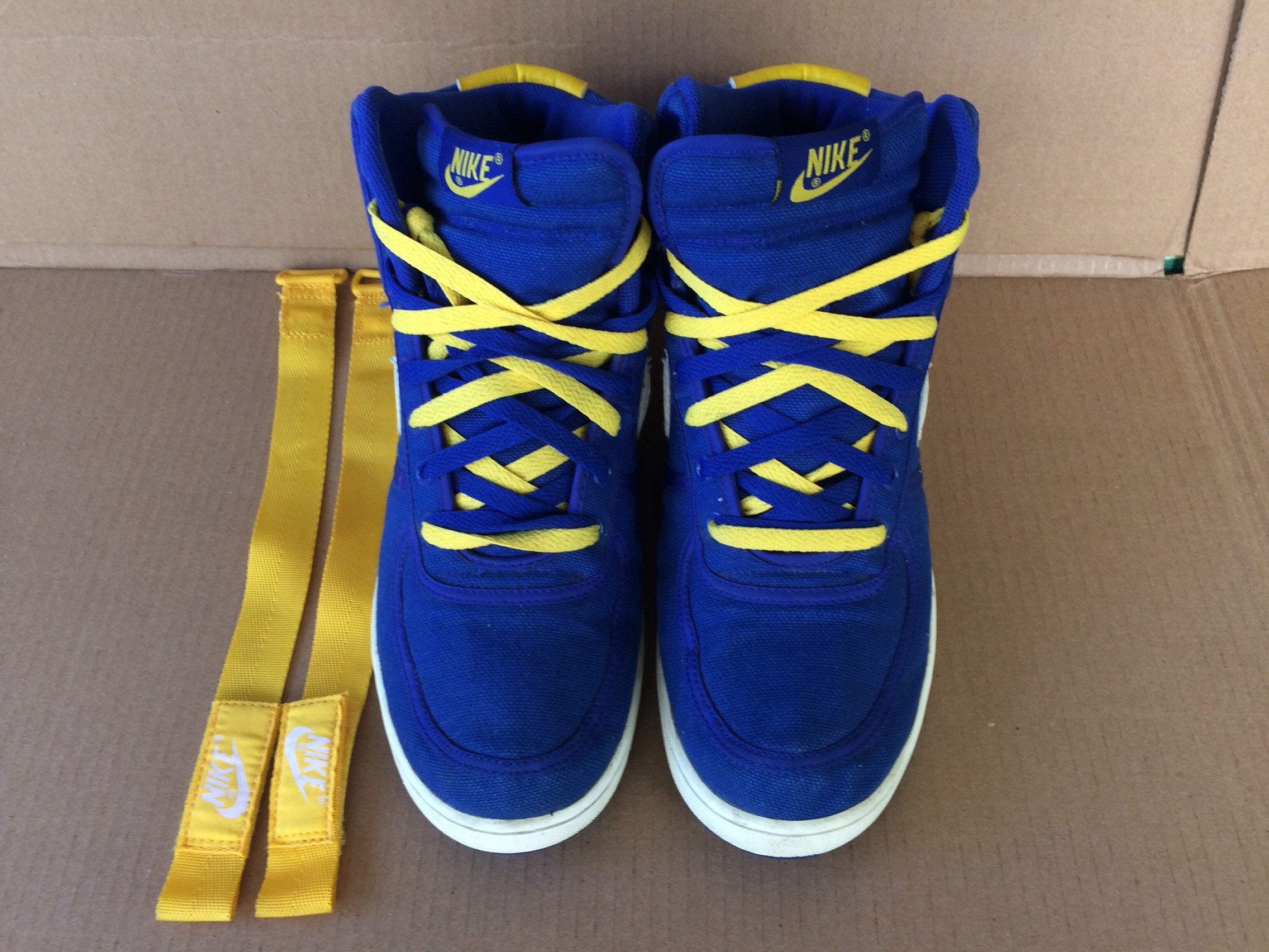 royal blue and yellow sneakers