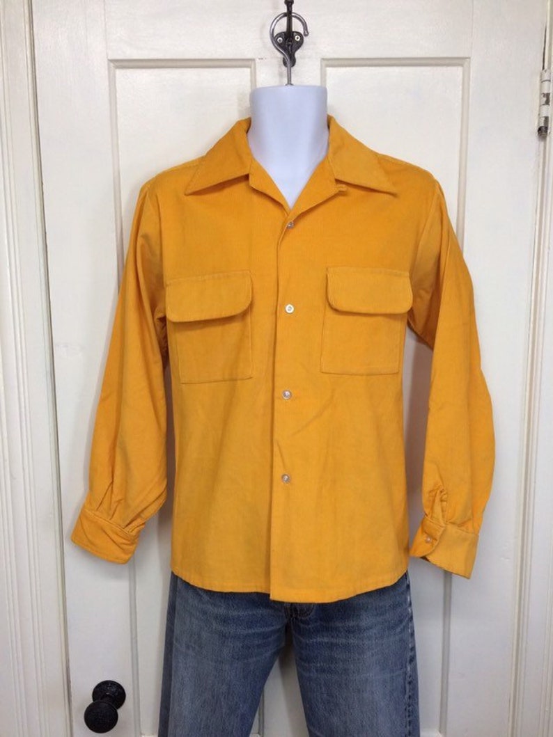 1960s Bright Yellow Cotton Corduroy Loop Collar Shirt Size Etsy