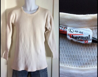 Vintage 1950's soft cotton Thermal 3-D brand Long Johns Undershirt Shirt size L Long sleeve t-shirt Waffle Textured flat stitch #1
