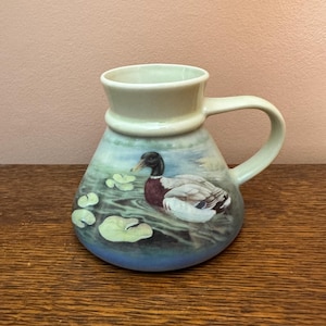 Vintage Duck Otagiri Ceramic Wide Base Mug, Signed P. Breat, Handcrafted in Japan