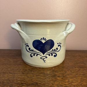 Vintage Williamsburg Pottery Large Crock with Blue Heart