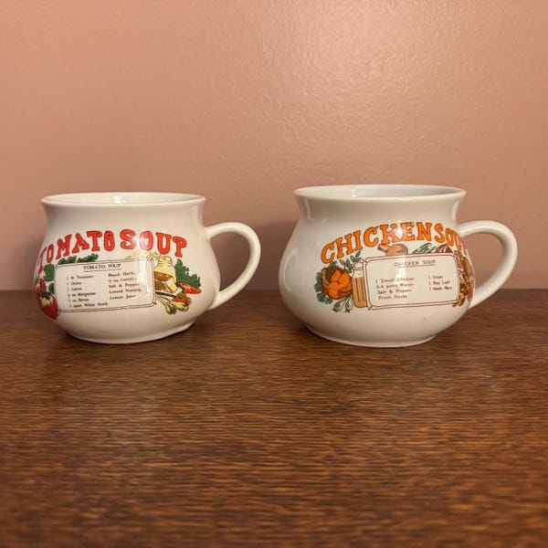 Choice of Vintage Soup Recipe Mugs - Tomato Soup, Chicken Soup
