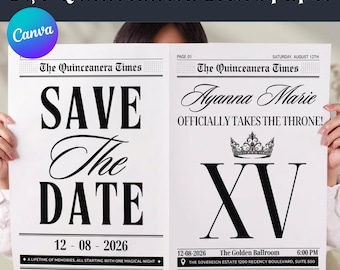 Quinceanera Save the Date Newspaper Mis Quince Años Newspaper Save the Date Quinceañera Photoshoot,Sweet 15 Newspaper Invite QuinceNewspaper