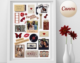 Plantilla de póster de caja de cerillas, arte de caja de cerillas personalizado, póster de collage de caja de cerillas imprimible, regalo fotográfico personalizado, impresión editable en Canva