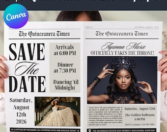 Quinceanera Save the Date Newspaper Mis Quince Años Newspaper Save the Date Quinceañera Photoshoot,Sweet 15 Newspaper Invite QuinceNewspaper