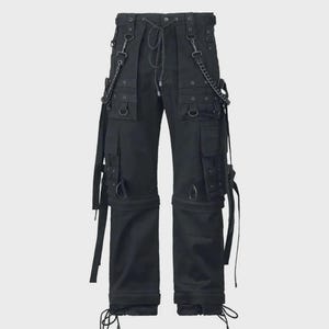 Handmade Gothic Punk Pants Cyber Chain Goth Jeans Vintage Rock Trousers Black Cotton Streetwear