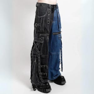 Handgefertigte Unisex X-Strap Split Denim Hose - Weites Bein Streetwear Gothic Jeans für Männer & Frauen