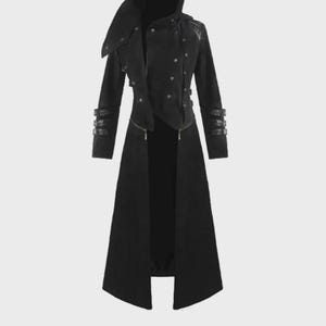 customize VELVET Gothic Scorpion Coat HANDMADE Mens Trench coat Handmade BLACK Long coat, Steampunk Hooded