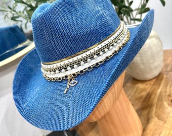 Chapéu de caubói em jeans, estilo personalizado.