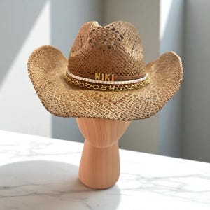 Coastal Cowgirl benutzerdefinierte Hut Perlen Stroh Cowgirl Hut Urlaub personalisieren Strand