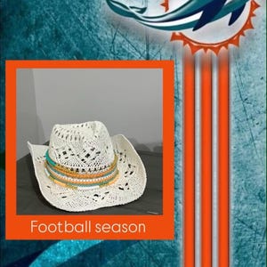 Sombrero de vaquero personalizado para portón trasero de los Dolphins de Miami, equipo de fútbol de Miami personalizado