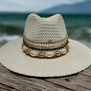 Sombrero Fedora Panamá de playa de verano adornado vacaciones personalizado