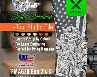xTool F1-F2 Laser Engraving File | Angry Skull USA Flag PMAG30 Design (Digital Download)