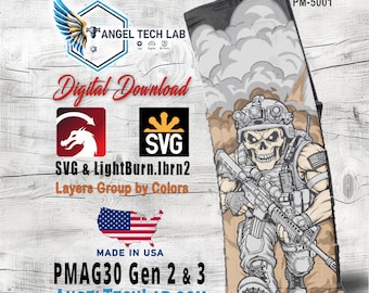 Angry Skull Body Pmag30 Engraving Design SVG | LightBurn Laser File | Vector SVG Download