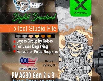 xTool F1 & F2 Ultra | Angry Skull Pmag30 Engraving Design | xTool Studio File Download