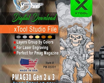 xTool F1 & F2 Ultra | Angry Skull Body Pmag30 Engraving Design | xTool Studio File Download