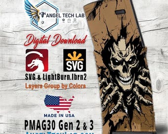 Skull Breakout Pmag30 Engraving Design SVG | LightBurn Laser File | Vector SVG Download