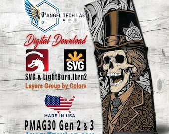 Diseño de grabado de calavera de caballero para Pmag30 en formato SVG / Archivo láser LightBurn / Descarga vectorial SVG