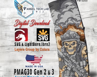Angry Skull Pmag30 Engraving Design | LightBurn Laser File | Vector SVG Download