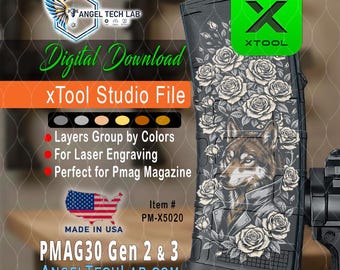 xTool F1-F2 Laser Engraving File | Wolf with Roses PMAG30 Design (Digital Download)
