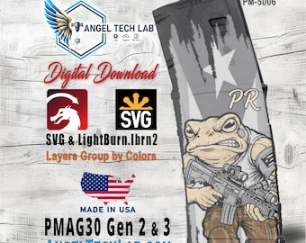 Angry Coqui PR Flag #1 Pmag30 Engraving Design SVG | LightBurn Laser File | Vector SVG Download