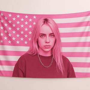 Custom Billie Eilish Flag Banner, 5ft x 3ft, Pink American Flag, Festival Flag, Billie Eilish Flag, Free Delivery.