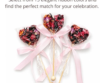 Favors Set of 10+ | Sugar-Free Brew Pop Tea Lollipops | 15 Ribbon Colors | Personalized Tag Any Language | Wedding Baby Shower Bridal Favors
