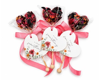 Event Favor "Sweetheart Infusion!" Set of 10+ | Sugar-Free Tea Lollipop | 15 Ribbon Colors | Personalized Tag Any Language | Any Event Favor