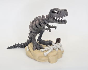 3D Printed Flexi Fossil T-Rex Dinosaur Toy with Stand