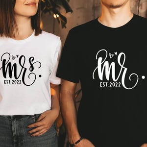 Personalized Mr and Mrs, Custom Wifey and Hubby Shirt, Bride and Groom Est, Wife And Husband Shirts, Just Married Tshirt, Honeymoon T-shirt