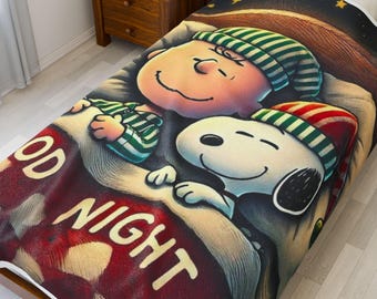 Cozy Velveteen Plush Blanket with 'Good Night' Design, Soft Blanket for Kids, Bedtime Gift, Nursery Decor, Holiday Present