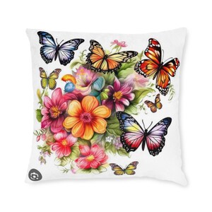 Floral Butterfly Square Pillow - Cozy Home Decor, Gift for Nature Lovers, Spring, Bedroom Accent, Housewarming Decoration