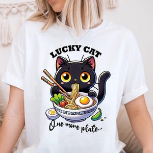 Cute Cat Ramen T-Shirt, Fun Gift for Cat Lovers, Anime Style Tee, Casual Wear, Perfect for Birthdays or Foodies