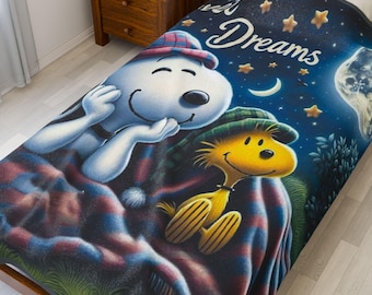 Cozy Velveteen Plush Blanket with 'Good Night' Design, Soft Blanket for Kids, Bedtime Gift, Nursery Decor, Holiday Present