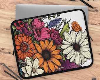 Floral Laptop Hülle, Boho Chic Tech Fall, Blumenmuster Tasche, Geschenk für sie, Computerhülle, Laptophülle, Floral Tech Accessoire